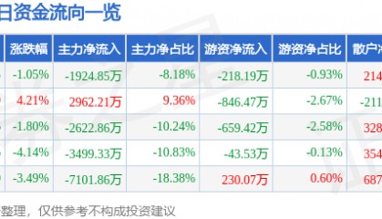 股票行情快报：日上集团（002593）3月5日主力资金净卖出1924.85万元