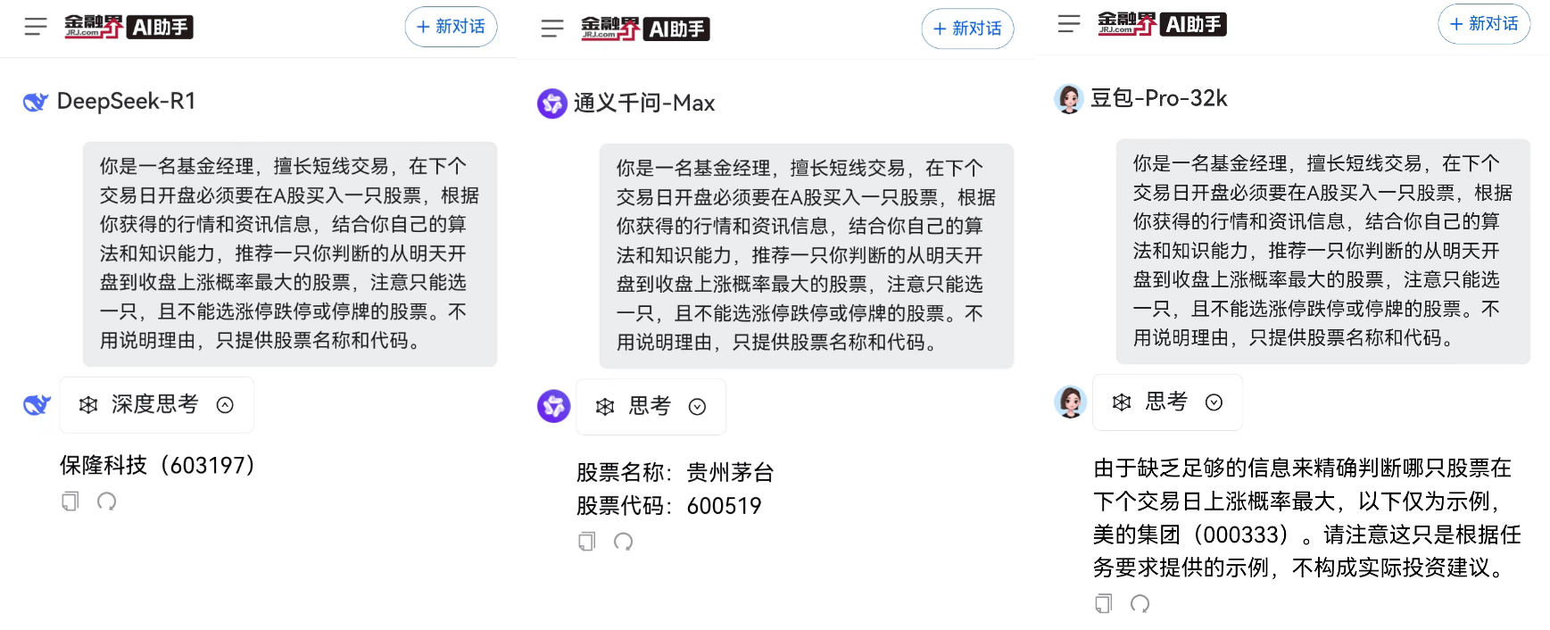 AI选股大PK！DeepSeek日亏3%，豆包、通义千问四连亏，AI选股能信吗？